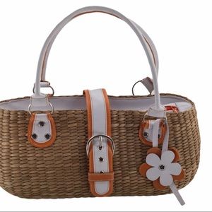 Boho Straw Orange & White Daisy straw purse